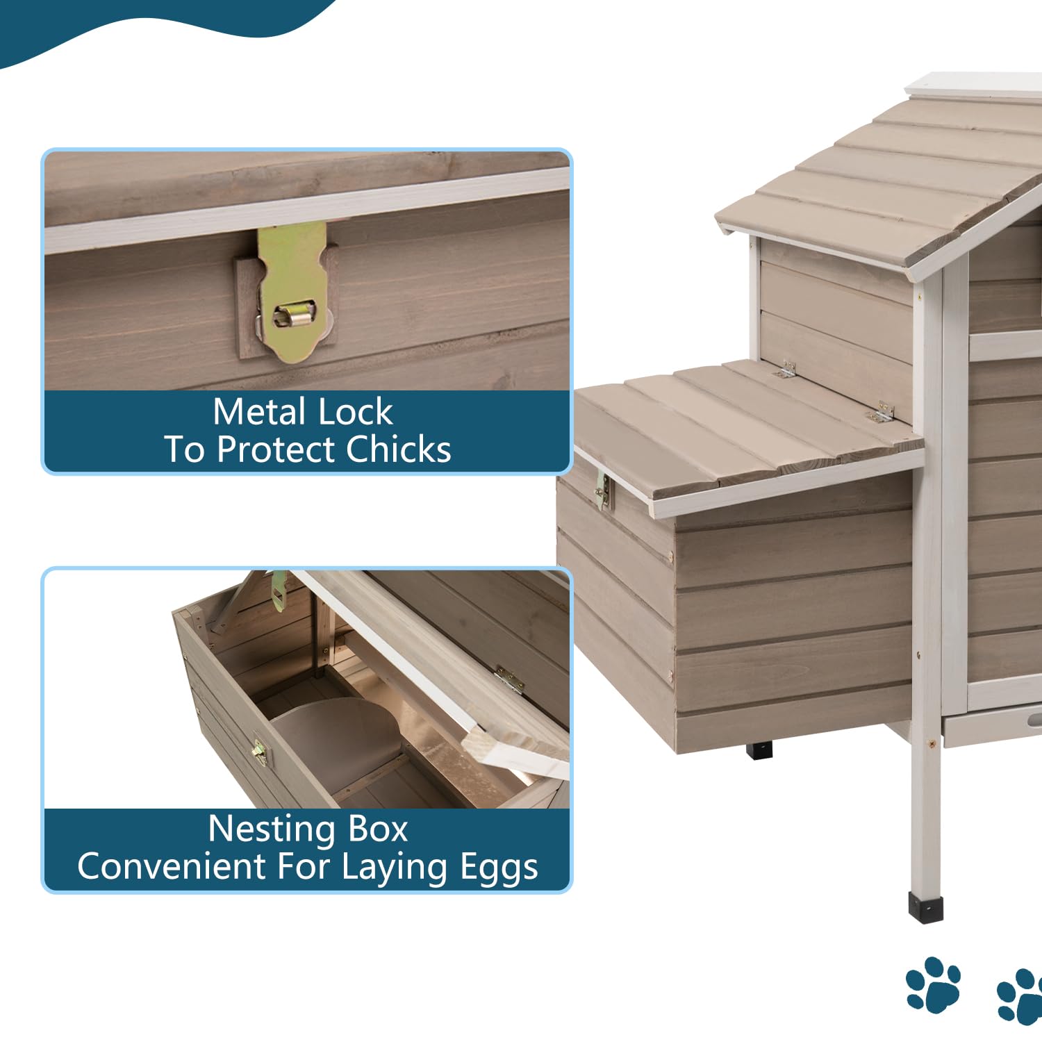Ketive Chicken Coop Chicken House Outdoor with Removable Trays, Wooden Rabbit Hutch Poultry Cage with Nesting Box, Indoor Hen House Chicken Cage with Ramp for Garden Backyard (32"L x 23.6"W x 36.6"H)