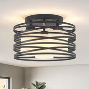 Black Flush Mount Ceiling Light - 3-Light Drum Semi Flush Mount