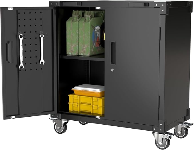 Metal Storage Cabinet with Wheels, Rolling Storage Cabinet