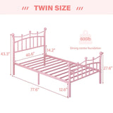 Twin Bed Frame with Crown-Shaped Headboard, Princess Bed for Kids/Girls, Heavy Duty Metal Platform Bed with Iron-Art Headboard and Footboard, No Box Spring Needed, Easy Assembly, Pink