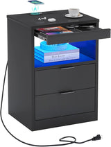 ED Nightstand White Nightstand with Wireless Charging Station 2 Drawers