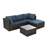 Patio Furniture, Outdoor Furniture, 5-Piece Wicker Furniture Set with Tempered Glass Coffee