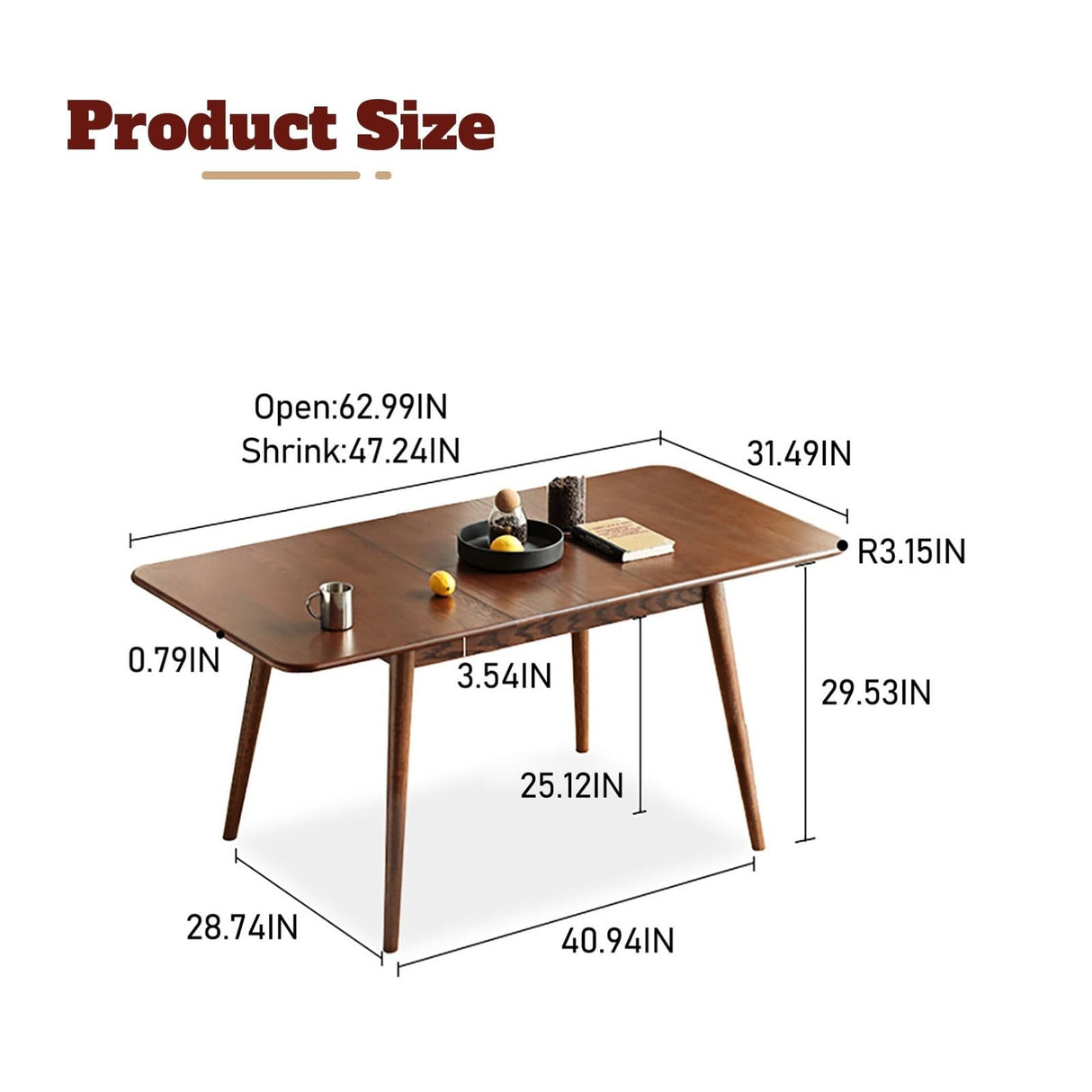 Solid Wood Extendable Dining and Kitchen Table, Rectangular Oak Coffee Table