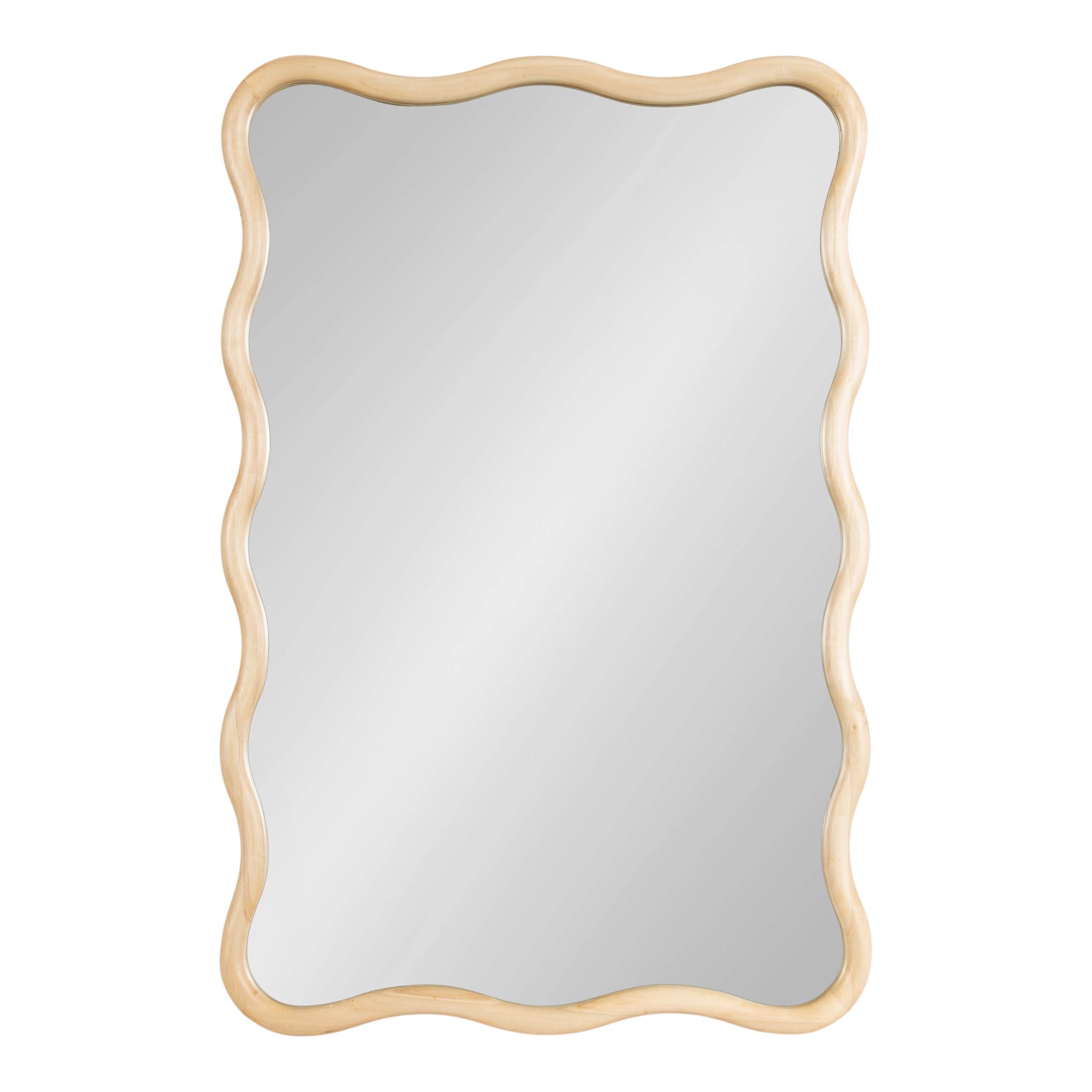 Talma Modern Scalloped Rectangle Wall Mirror, 24 x 36, Natural Wood