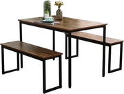 SDHYL Dining Table Set, 45in Dining Table Sets with 2 Benches, Dining Room Table Set for 3, Small Rectangular Wood Dining Table with 2 Bench Chairs/3 Piece Set for Home, Kitchen, Dining Room, Vintage
