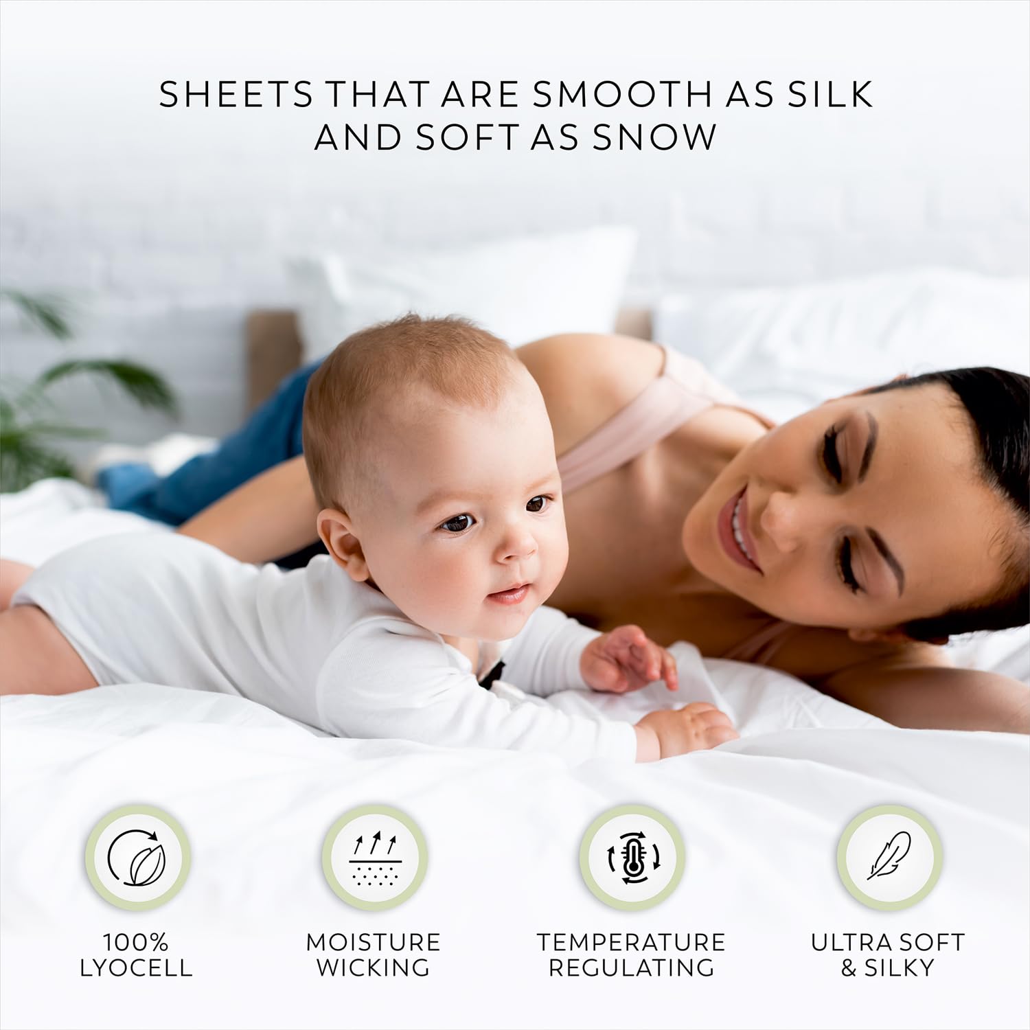 500TC 100% Tencel Lyocell Snow Sheets Set for Queen Size Bed, Ultra Soft & Silky Fall