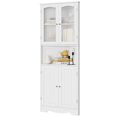 63.2" Tall Bathroom Corner Cabinet, Modern Storage Cabinet with Glass Doors