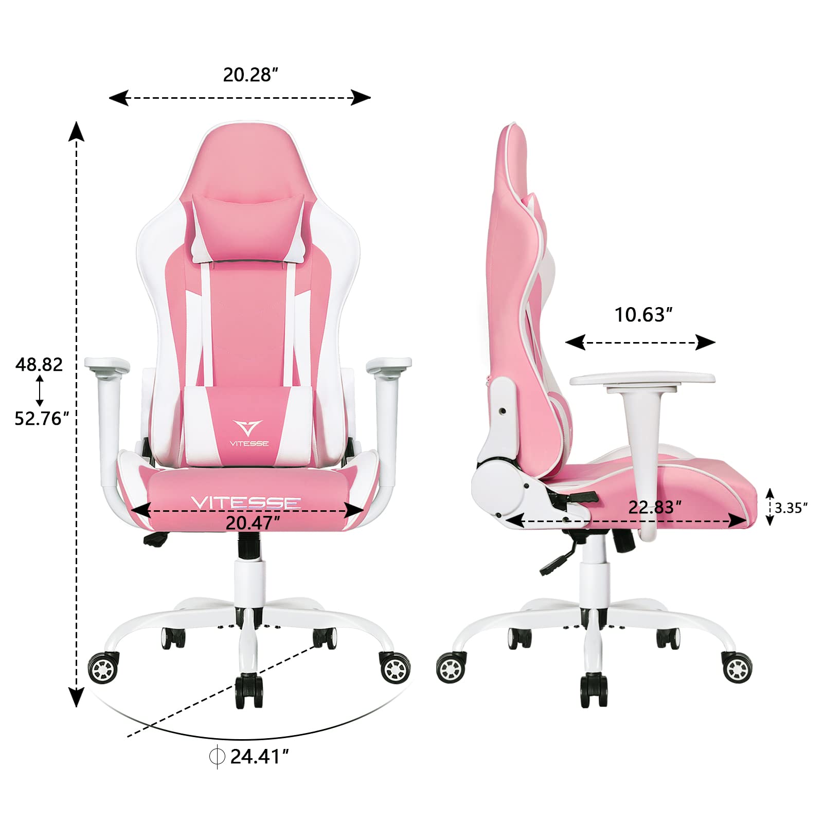 Pink Gaming Chair with Lumbar Support and Headrest