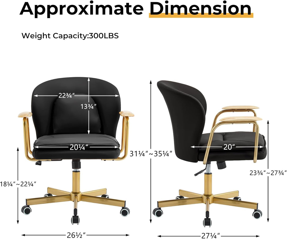 Leather Office Chair with Adjustable Swivel & Golden Legs