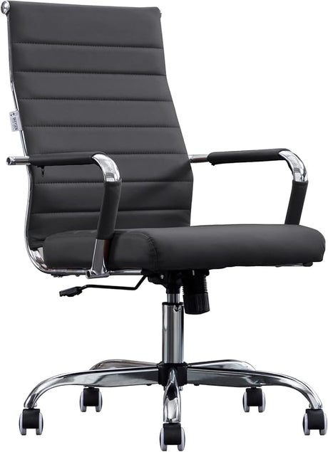 Home Office Chair Ribbed, Modern Leather Conference Room Chairs, Ergonomic Office Desk Chair