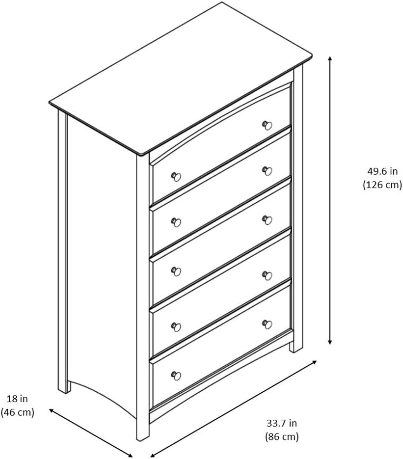 Kenton 5 Drawer Dresser (White) for Kids Bedroom, Nursery Dresser Organizer