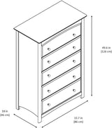 Kenton 5 Drawer Dresser (White) for Kids Bedroom, Nursery Dresser Organizer