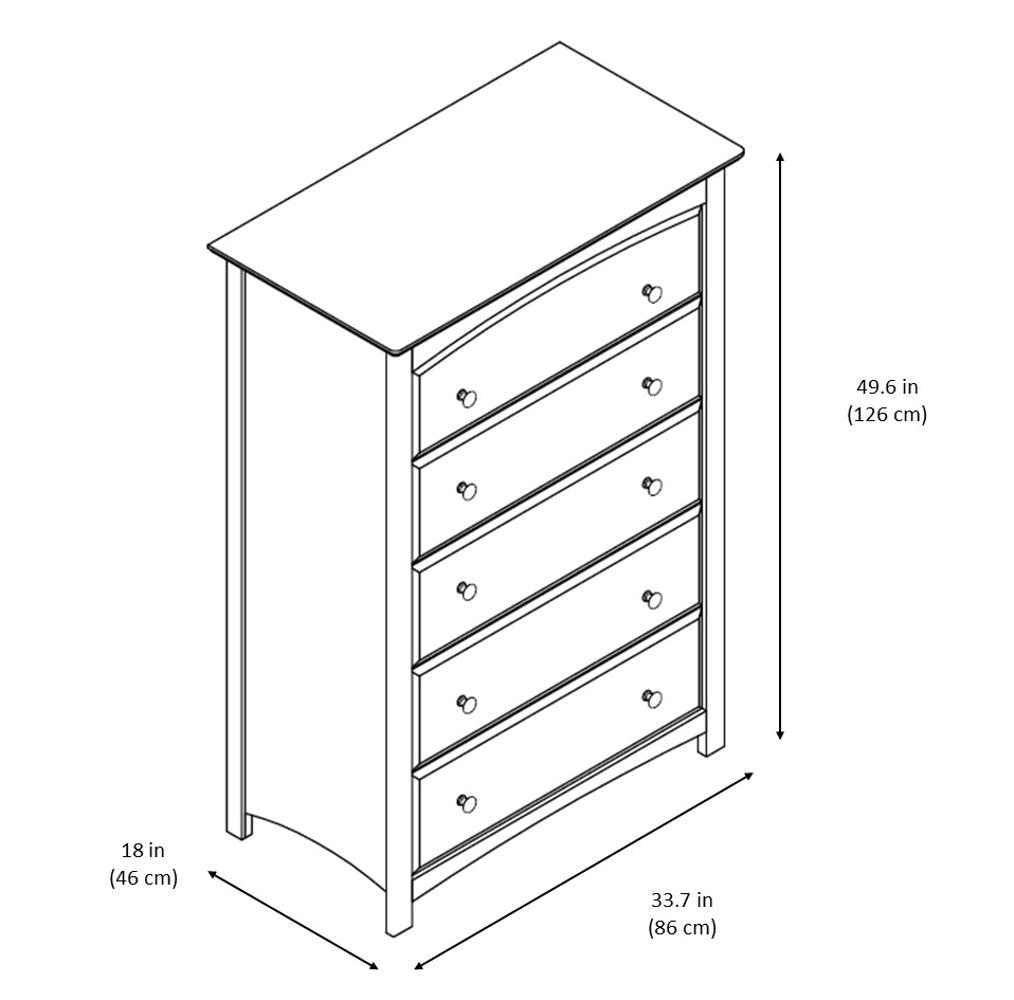 Kenton 5 Drawer Dresser (White) for Kids Bedroom, Nursery Dresser Organizer