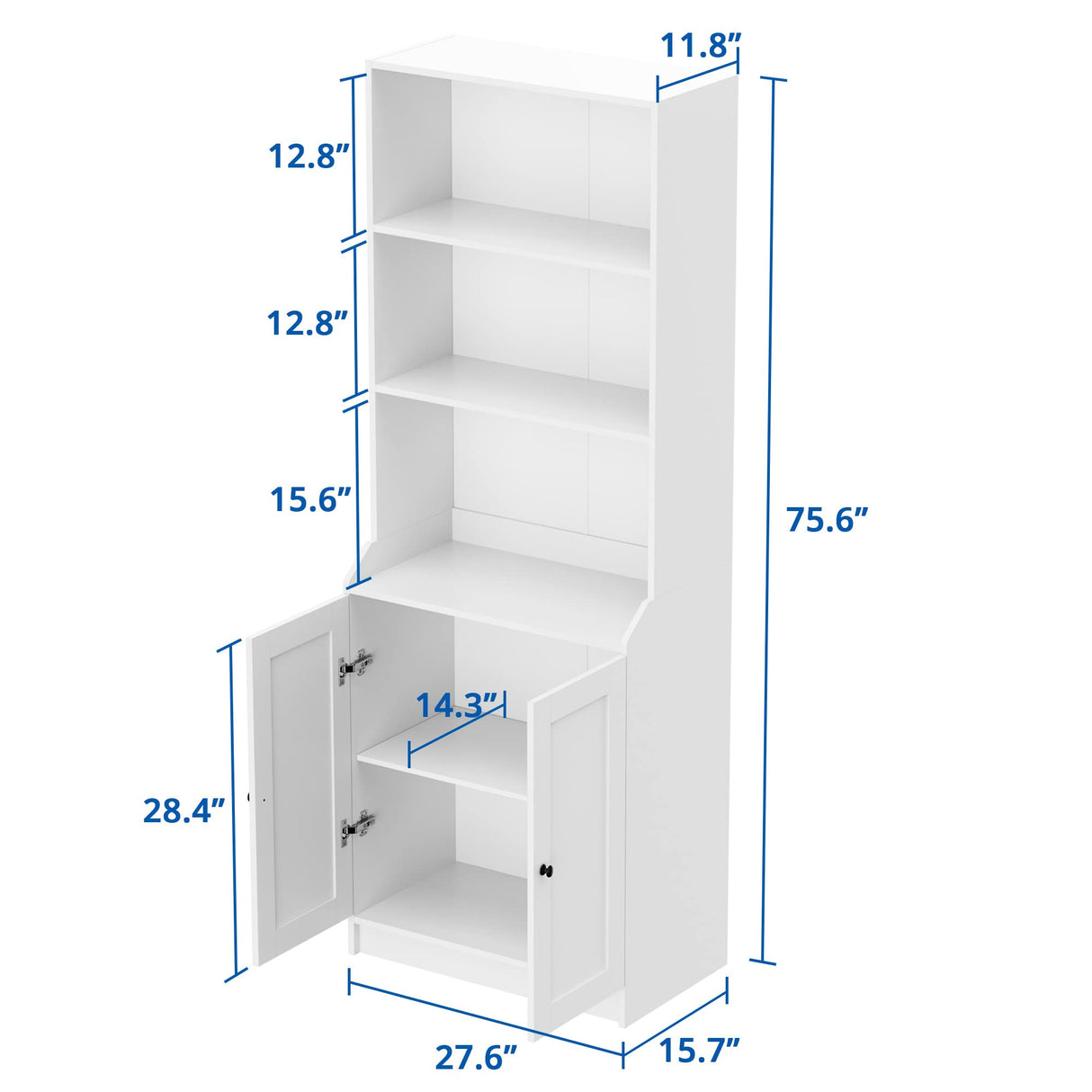 75 Inch Tall Bookcase with Doors, Modern Floor Standing 5-Tier Bookshelf with Storage Cabinet and Adjustable Shelves for Living Room, Office, Bedroom