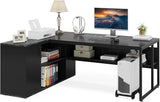 Large Executive Desk with File Cabinet, 71 inch L Shaped Computer Desk Office Desk