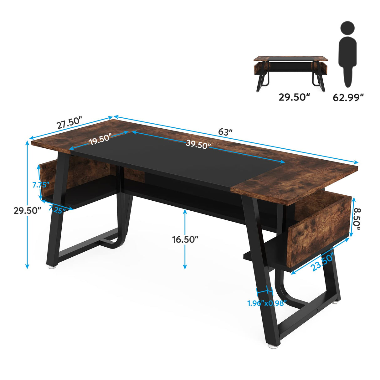 63 inch Computer Desk Modern Office Desk with Shelf for Home Office