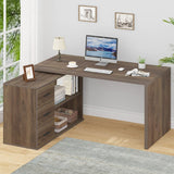 L Shaped Desk with Storage Cabinet, Wood L Shape Desk with Drawers Shelf