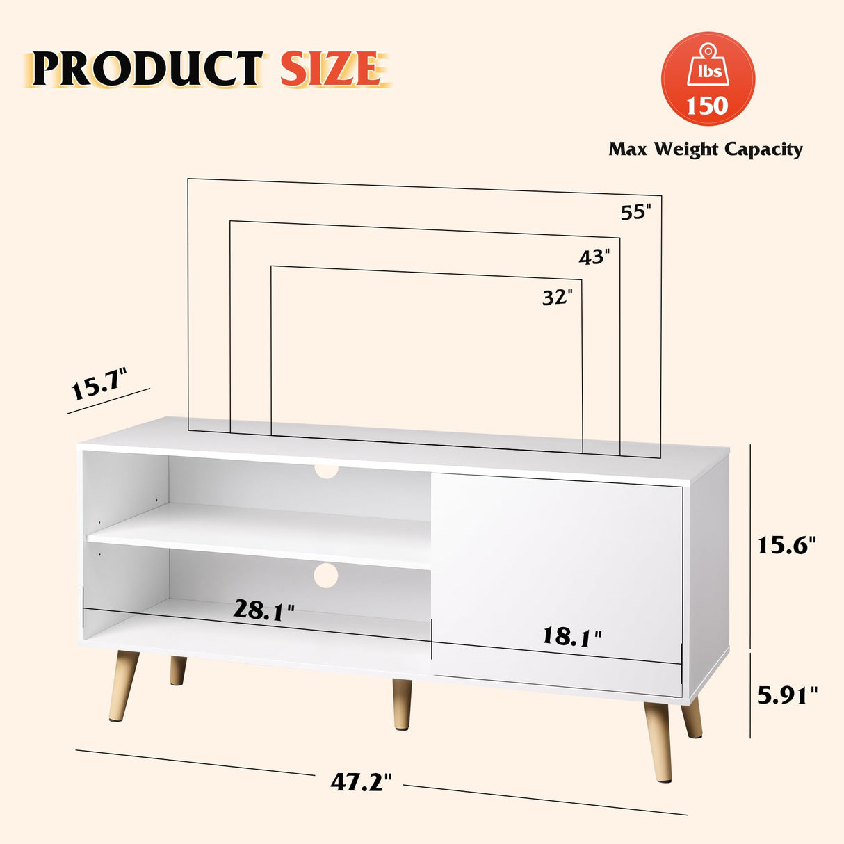 Mid-Century Modern TV Stand for 55" TV, Entertainment Center with Storage