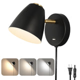Modern Plug in Wall Sconces, Black LED Light Fixture, 3 Color Changeable Indoor