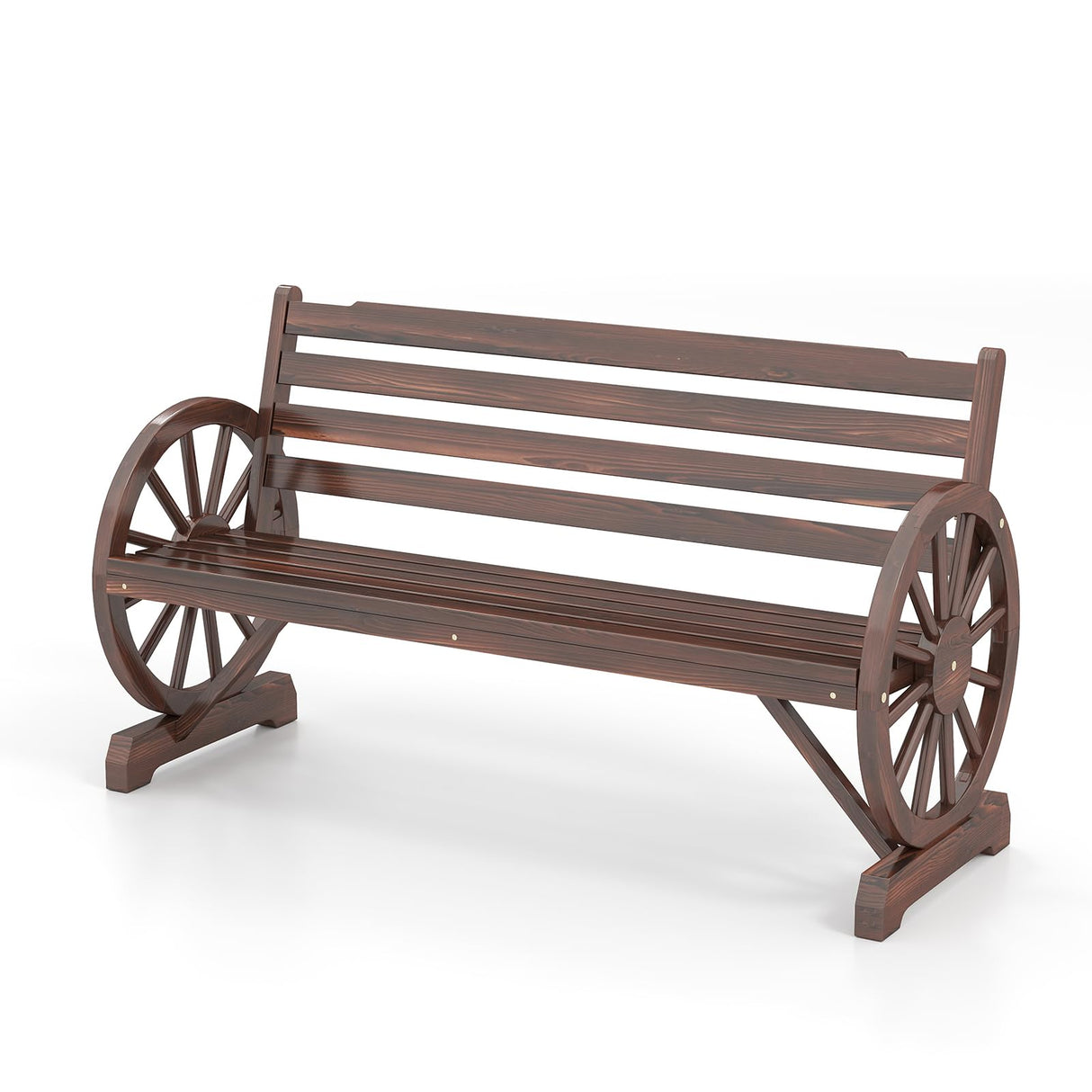 2-Person Rustic Wooden Wheel Bench Wagon Wood Seat