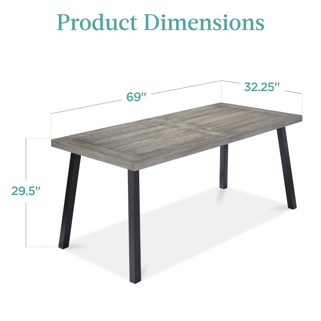 6-Person Indoor Outdoor Acacia Wood Dining Table, Picnic Table w/Powder-Coated Steel,