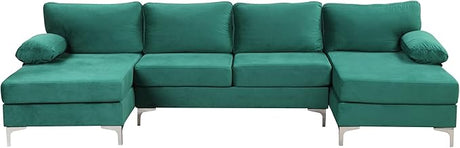 Modern Large Velvet Fabric U-Shape Sectional Sofa, Double Extra Wide