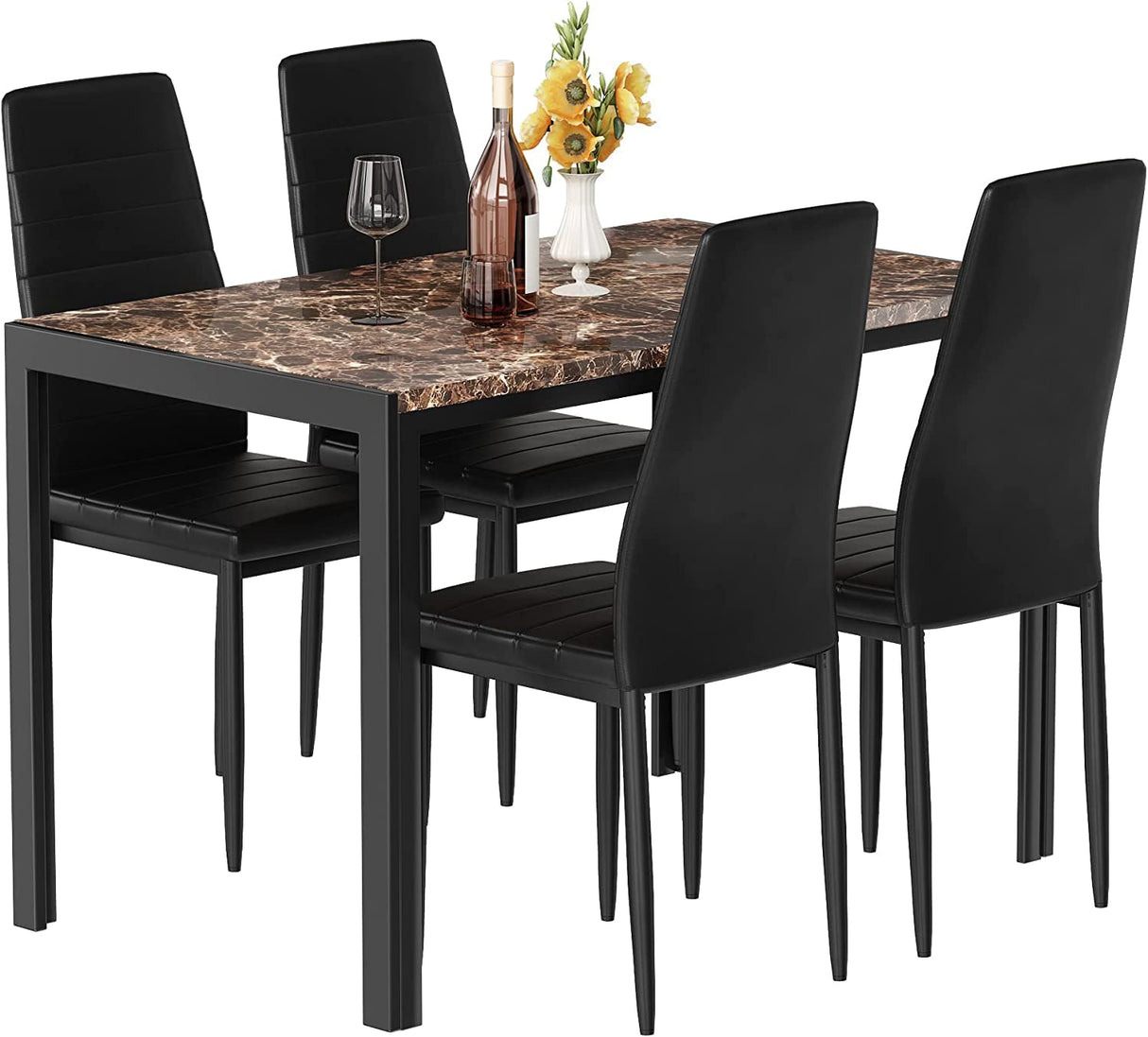 Kitchen Table and Chairs Set, Faux Marble Dining TableSet for 4,Modern DinnerTable