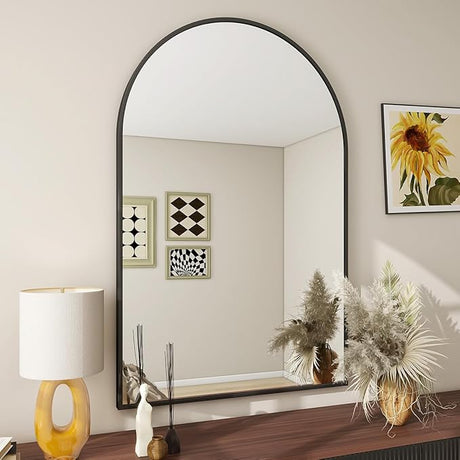 Wall Mounted Mirror, 32"x34" Arch Bathroom Mirror, Black Vanity Wall Mirror