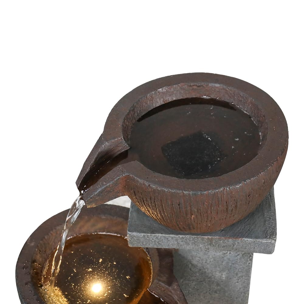 Cosystroll 32.8in Waterfall Fountain Indoor - 4 Tier Free Standing Outdoor Water Fountains with LED Lights for Garden Porch Backyard Patio Home Decoration