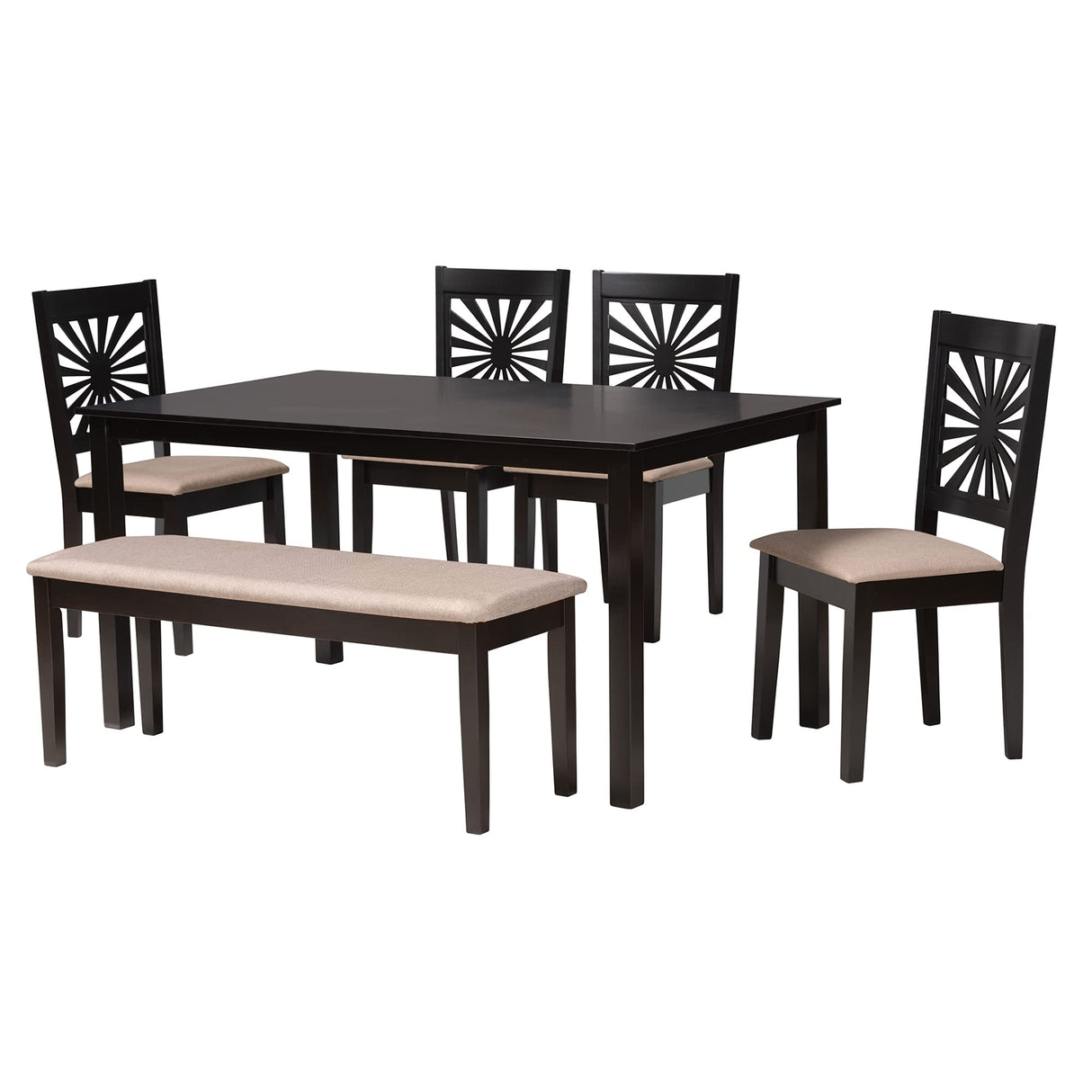 Olympia Dining Set, 6-Piece, Beige/Espresso Brown