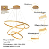 Modern LED Chandelier, 3 DIY Rings Dimmable Ceiling Pendant Lighting with Remote