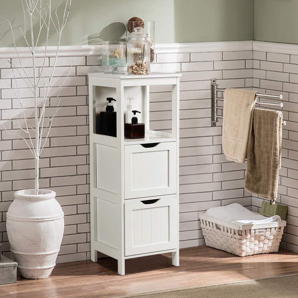 Floor Cabinet, Wooden Storage Cabinet with 2 Drawers, Multifunctional Side Organizer