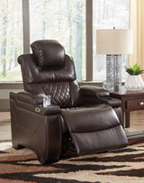 Warnerton Faux Leather Power Recliner with Adjustable Headrest, Brown