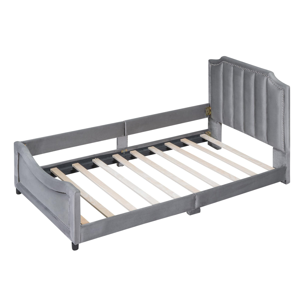 Twin Size Upholstered Bed with Belgrave Headboard, Low Platform Bed Frame