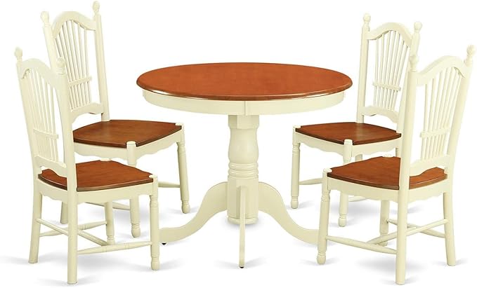 BCH-W 5 Piece Dining Room Table Set Includes a Round Wooden Table with Pedestal and 4