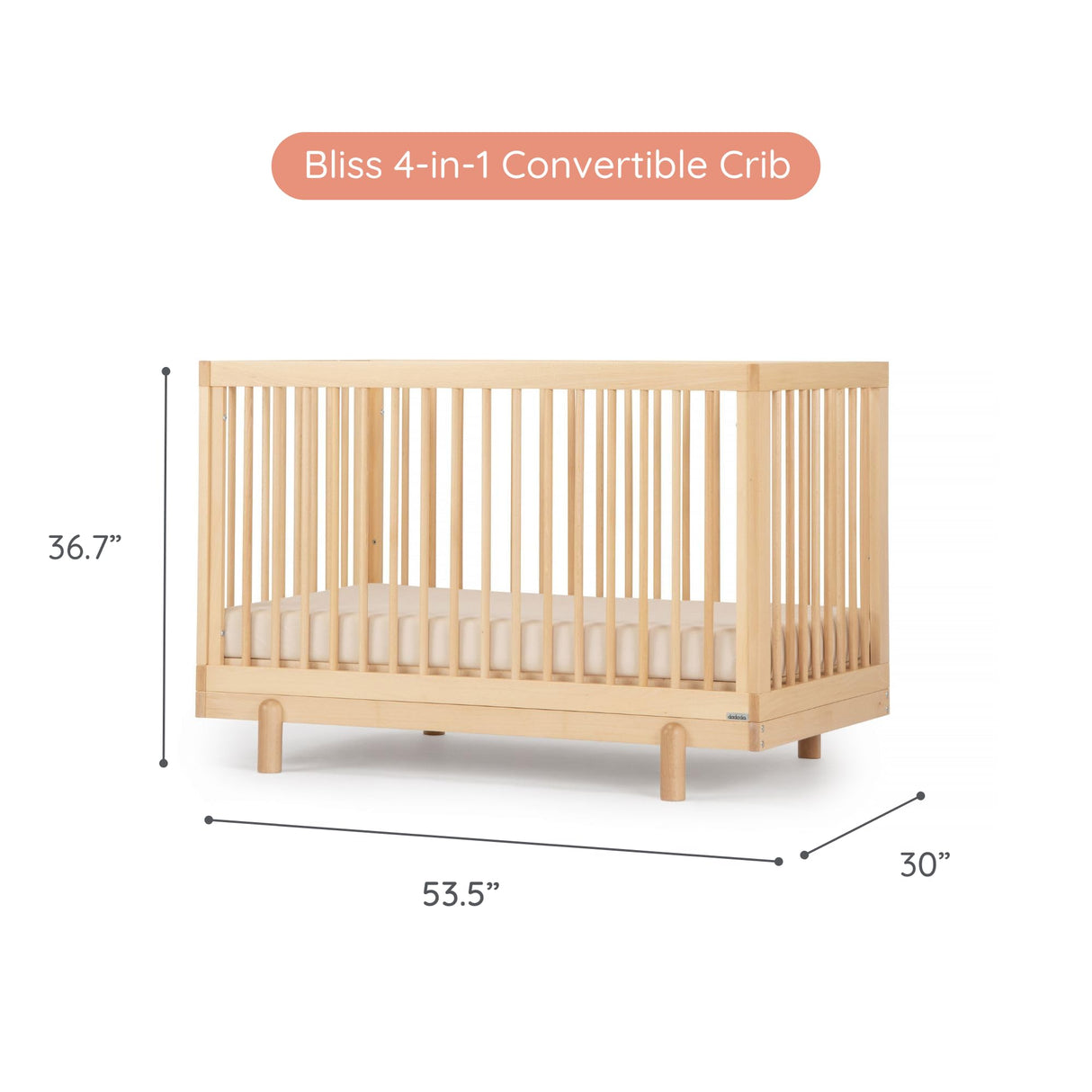 4-in-1 Convertible Crib to Toddler Bed and Floor Bed – Modern Wooden Crib