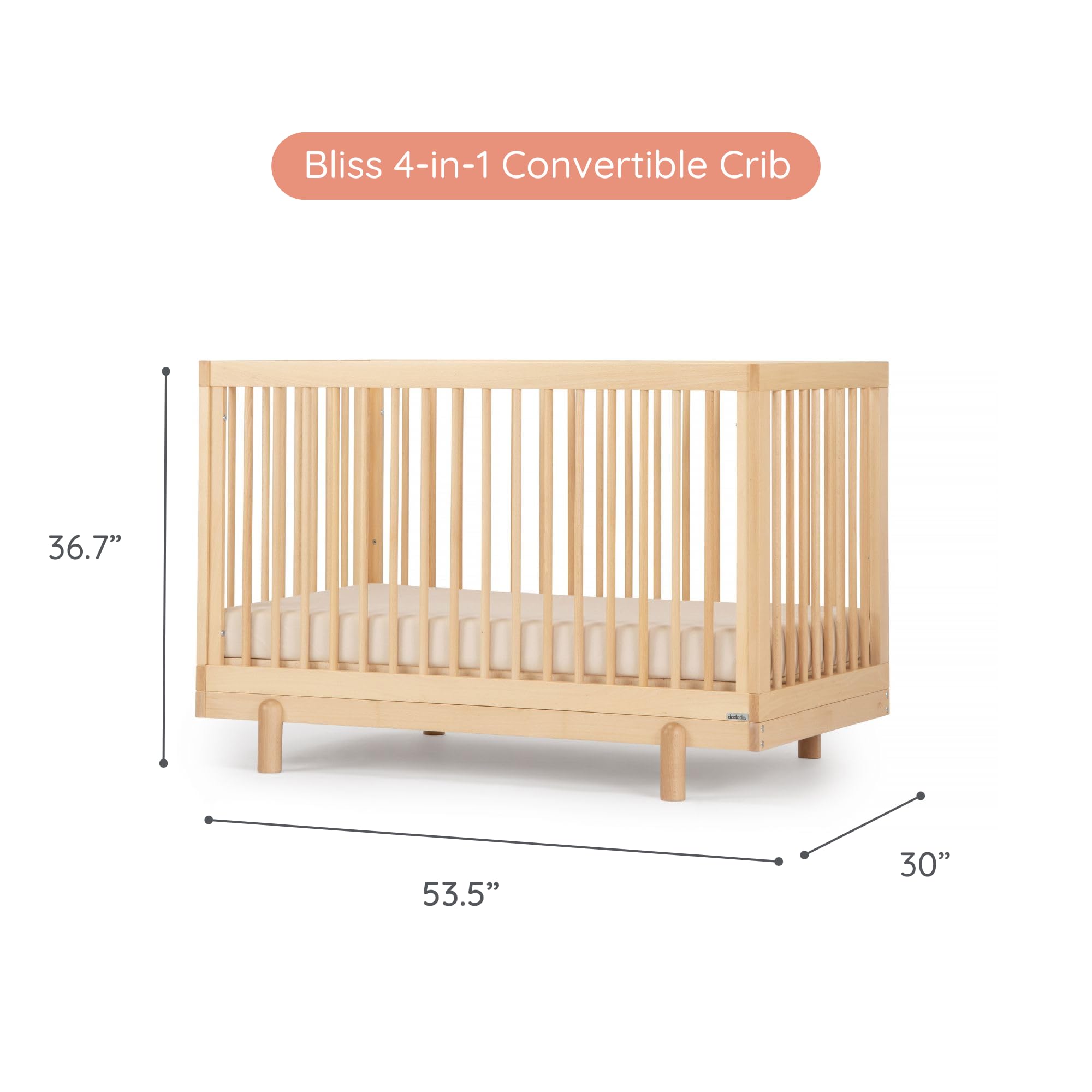 4-in-1 Convertible Crib to Toddler Bed and Floor Bed – Modern Wooden Crib