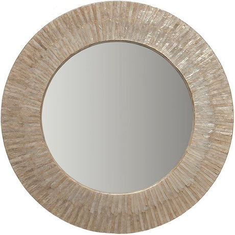 1040142, Pearlescent White Round Capiz Seashell Sunray Wall Mirror