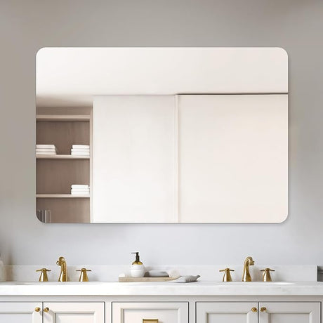 48 x 30 Frameless Bathroom Mirror, Rounded Corner Bathroom Vanity Mirror,