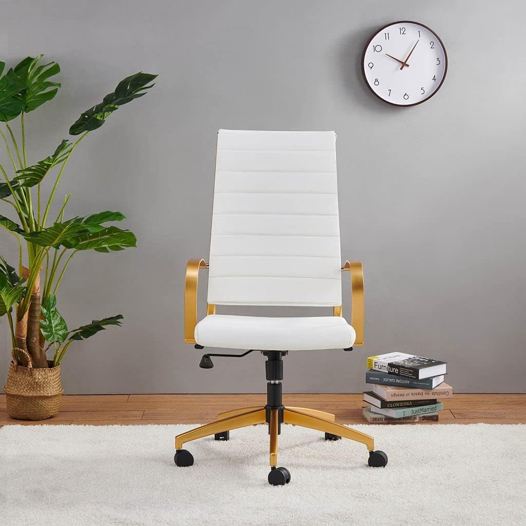 Modern Gold Office Desk Chair with Wheels and Arms - High Back Executive Chair