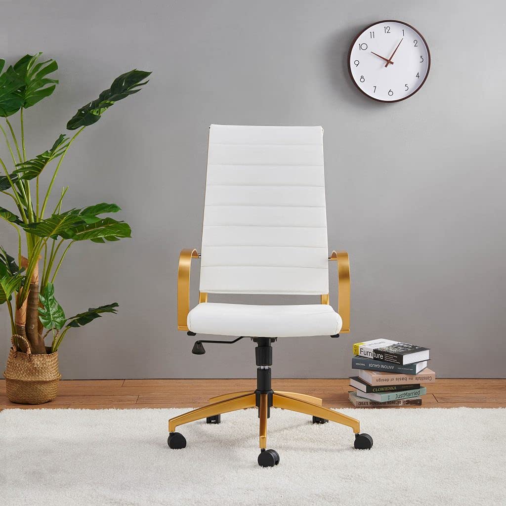 Modern Gold Office Desk Chair with Wheels and Arms - High Back Executive Chair
