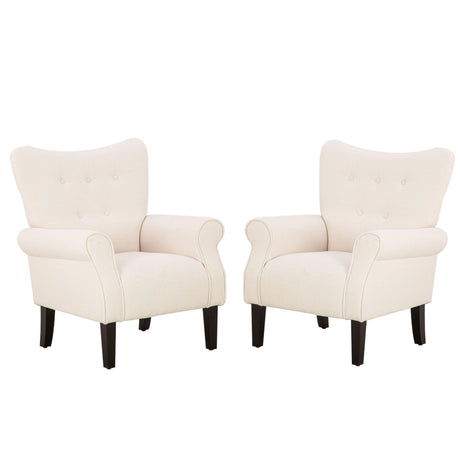 Accent Living Room Chairs Set of 2, Button Tufted Modern Armchair with Solid Wood Legs, Upholstered Single Sofa Chair for Bedroom, Living Room, Office, Beige