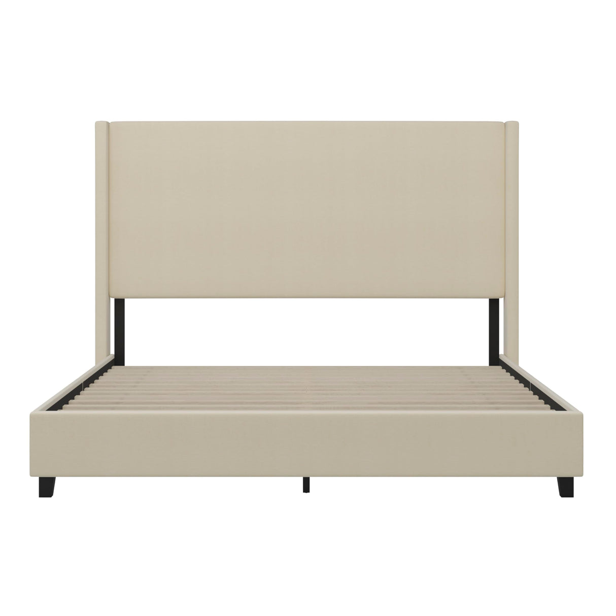 Nora Wingback Platform Bed - Beige Faux Linen Upholstery - Durable Engineered