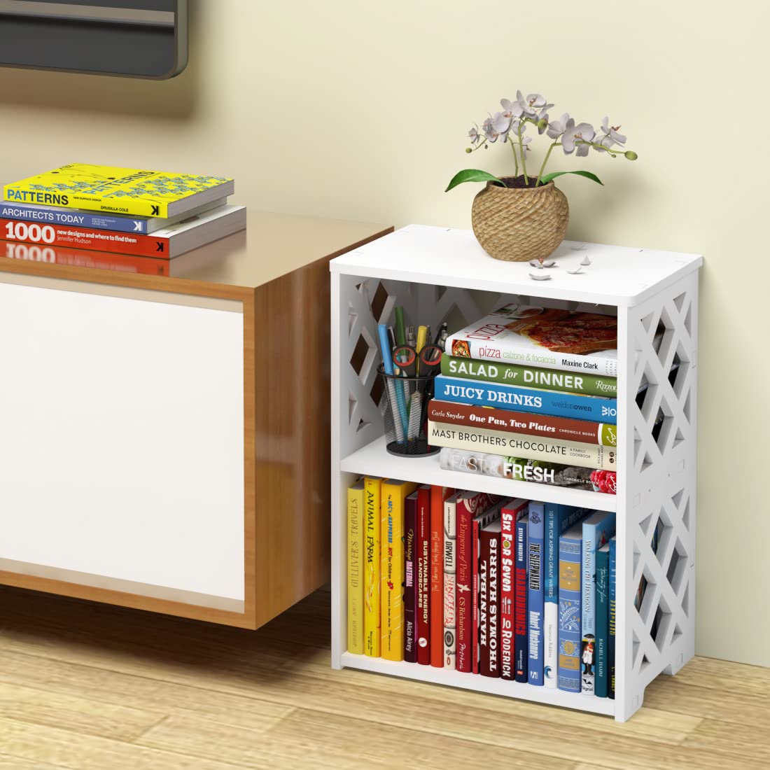 Small Bookshelf, 3-Tier White Bookcase for Kids & Adults