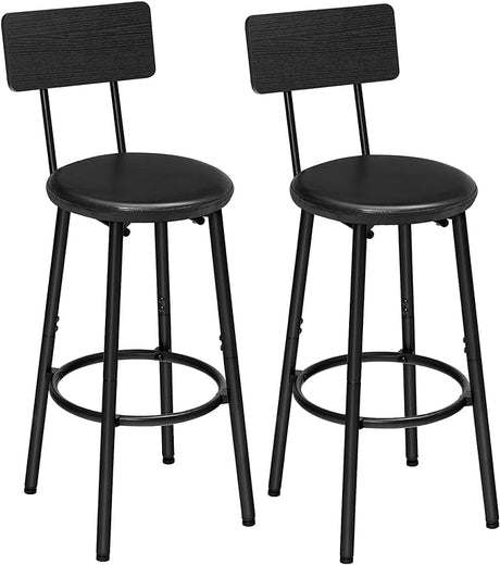 Bar Stools, Set of 2 Bar Stools with PU Upholstered, Bar Chairs with Footrest and Back