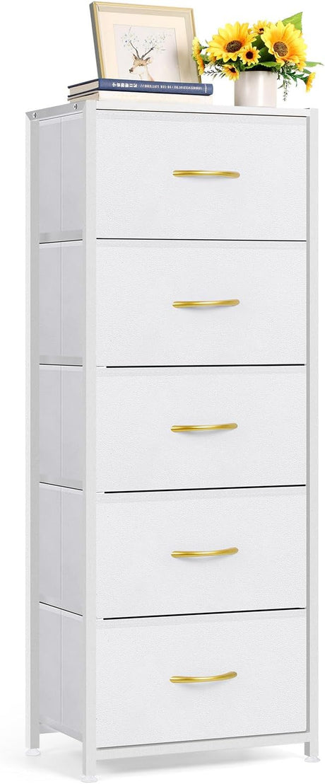 5 Drawer Dresser for Bedroom, Tall Fabric Storage Drawers, Tower Organizer Unit Chest of Drawers