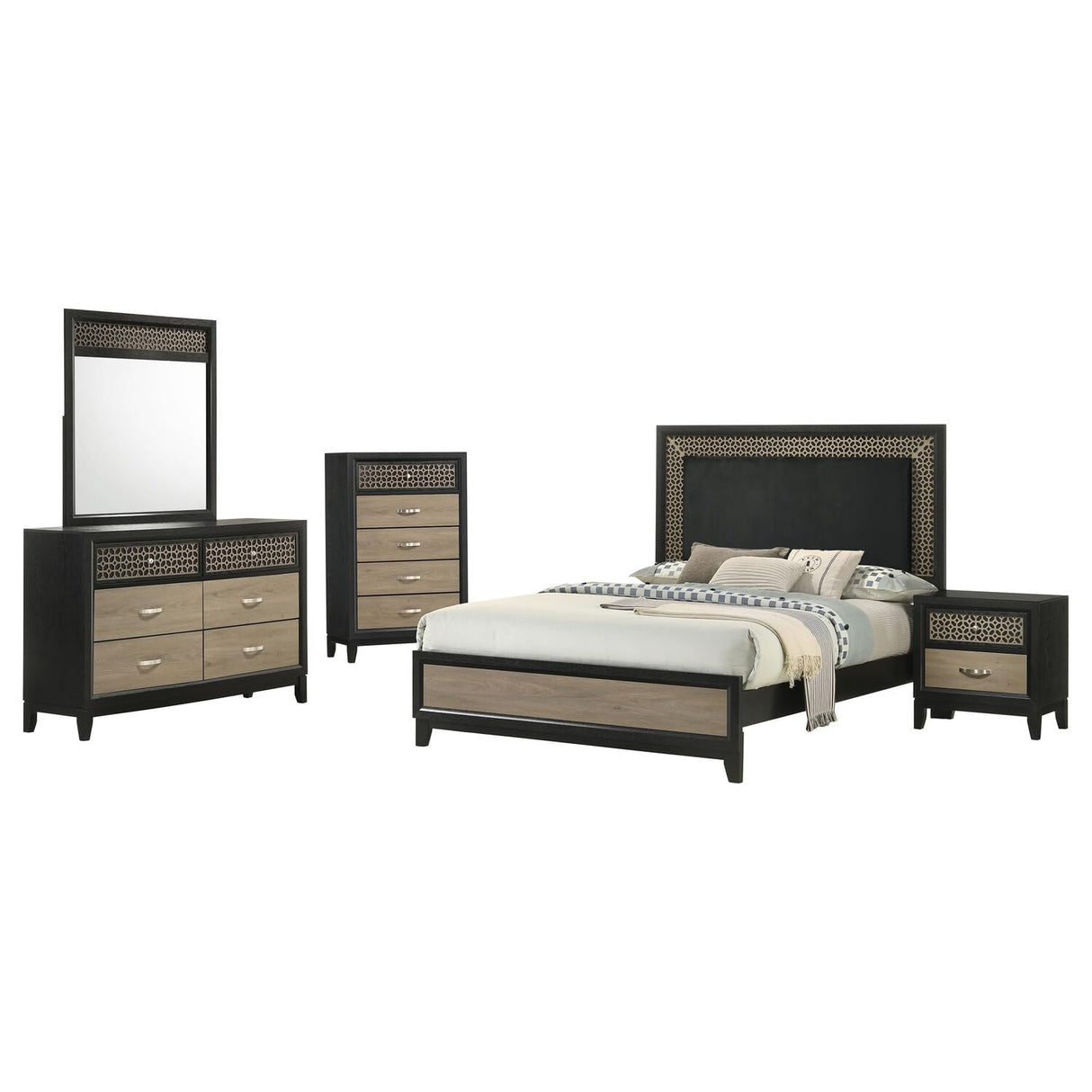 Valencia 5-Piece Queen Bedroom Set Light Brown and Black