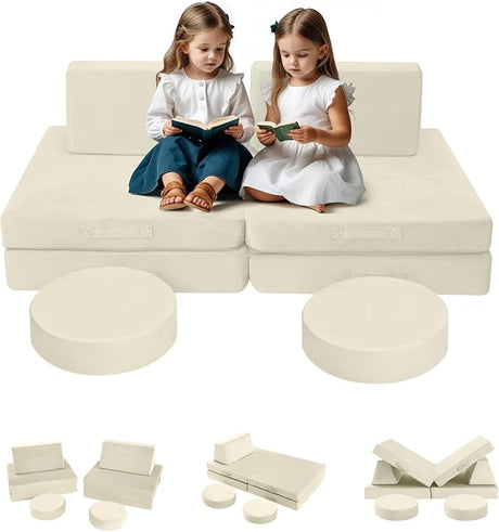 Modular Kids Play Couch Toddler Couch for Playroom, 8-Piece Fold Out Kids Couch