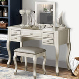 Featuring Stool and Mirror Silver Vanity Set,