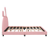 Full Size Upholstered Leather Platform Bed with Bunny Ears Headboard